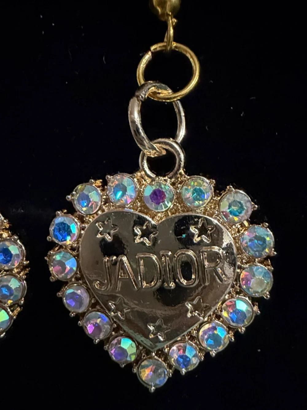 Dior Rose Gold Heart Drop Earrings with Iridescent Pink Crystals - Picture 2 of 4